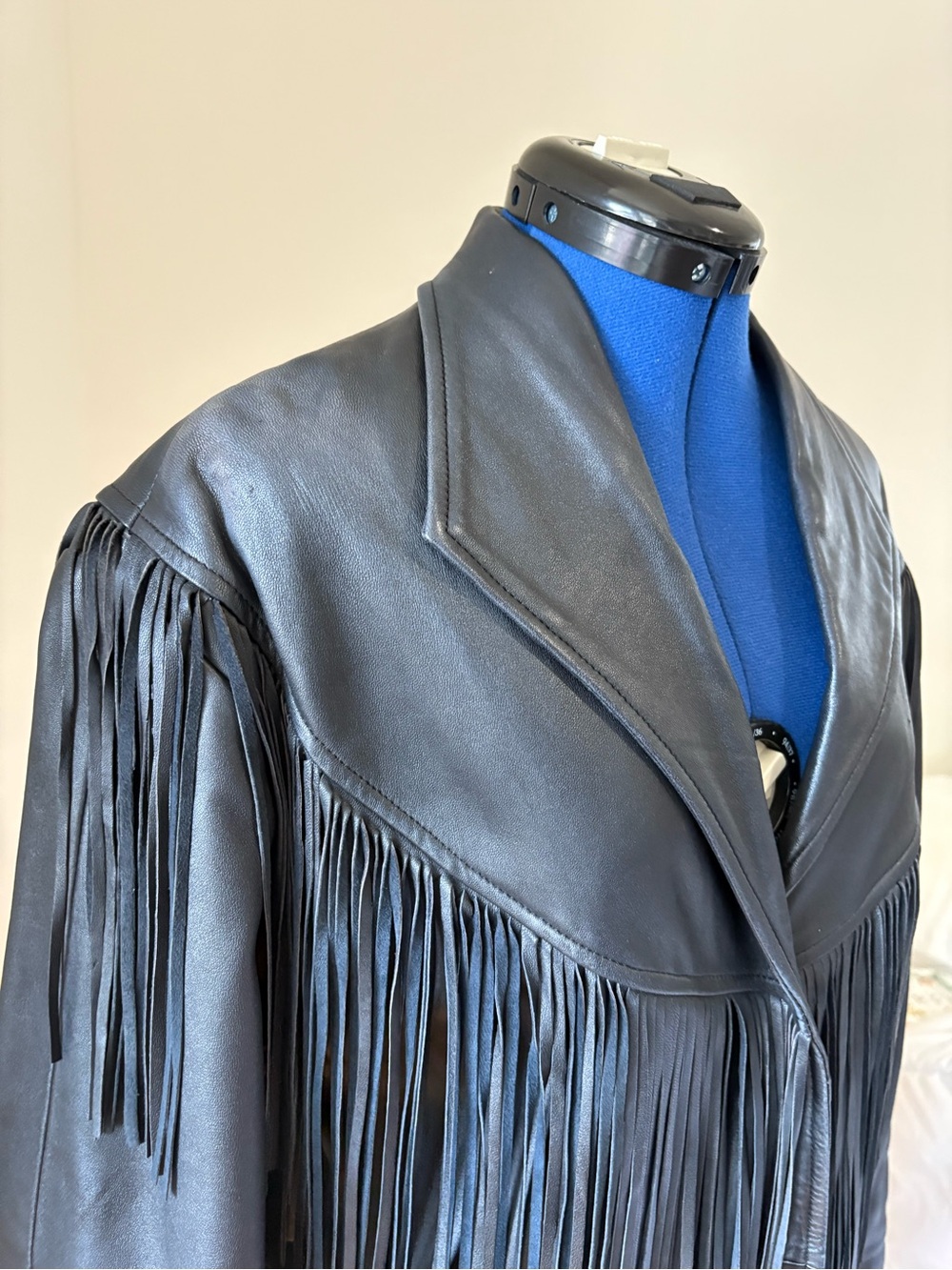 Black Leather Fringe Coat - Women - Picture 6 of 16